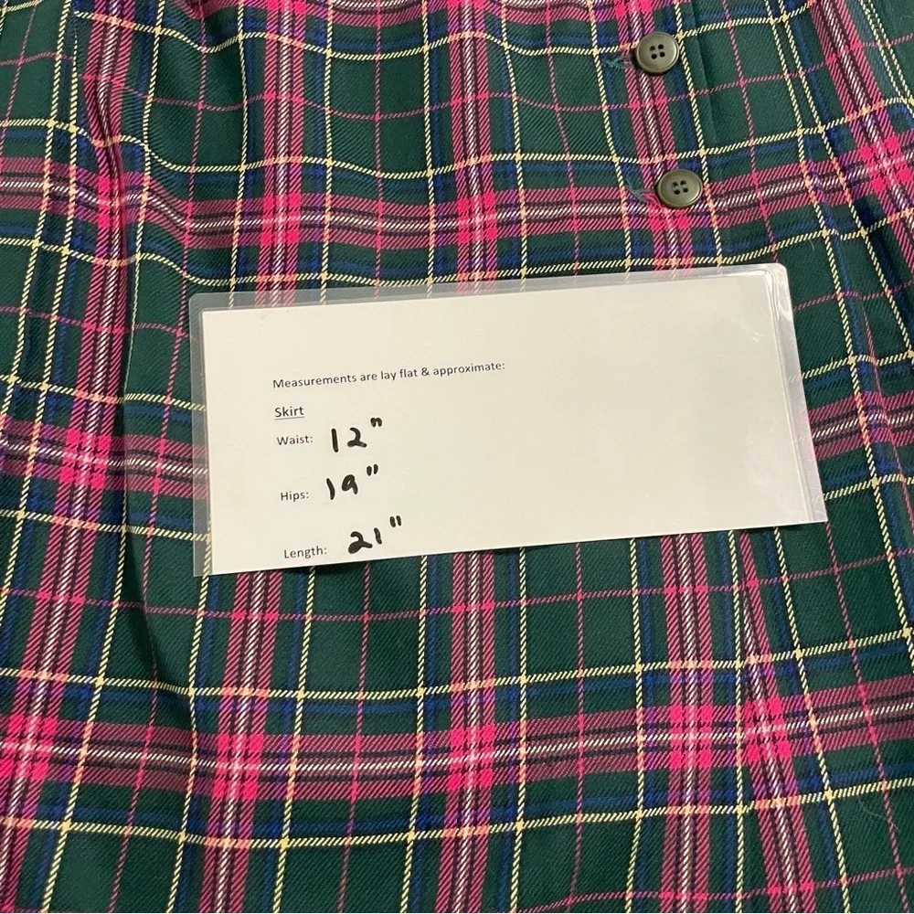 Pendleton Petite Wool Plaid Tartan Skirt Green Pink Size 8 Vintage USA